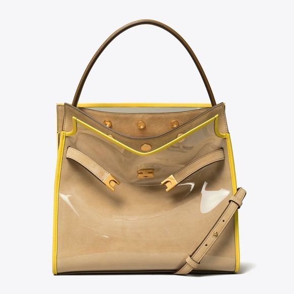 TORY BURCH LEE Radziwill Double Bag in Cream and Yellow with Rain Cover - Picture 10 of 12
